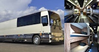 a collage of pictures of a tour bus