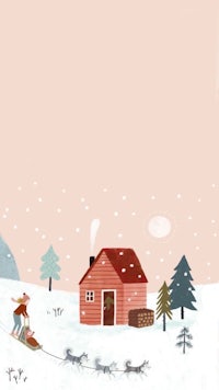 an illustration of a house with a sled in front of it