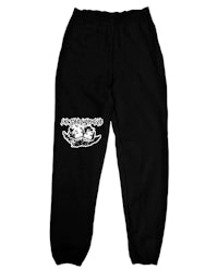 a black sweatpants with a white logo on them