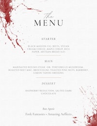 a menu with blood splatters on it