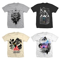 four t - shirts with different designs on them