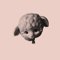 a small figurine of a sheep on a pink background
