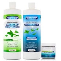 a set of toothpaste, mouthwash, and mouthwash