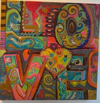 a colorful painting with the word love on it