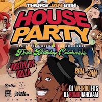 a flyer for a house party with a cartoon character