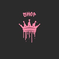 a pink crown with the words shop on it