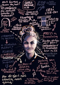 a drawing of a woman with a lot of different things written on it
