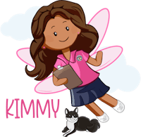 a cartoon girl with a cat and the word kimmy