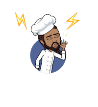 a chef in a chef hat with a lightning bolt on his head