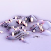 a 3d rendering of a city on a purple background