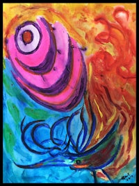 an abstract painting of a colorful flower