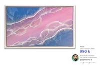 a painting of pink and blue clouds in a frame