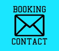 booking contact logo on a blue background