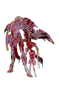 a red and black image of a creature