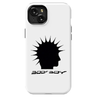 a white phone case with an image of a boy in a headband