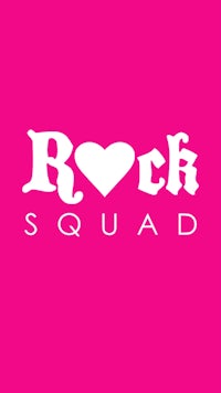 the rock squad logo on a pink background