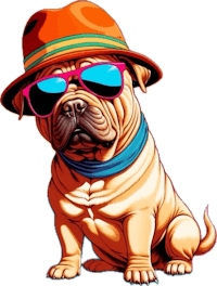 a bulldog wearing sunglasses and a hat