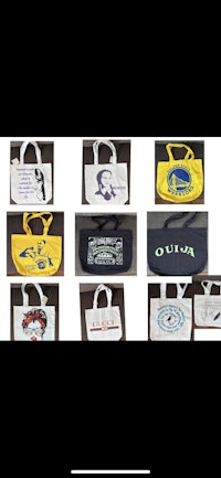 a group of bags with different designs on them