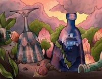 a drawing of a house in a bottle