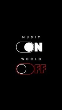 a black background with the words music on world off