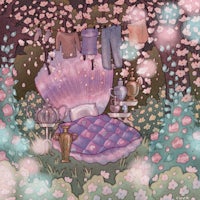 an illustration of a bed in a garden