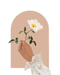 an illustration of a hand holding a white flower