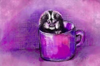 a drawing of a guinea pig in a purple cup