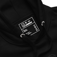 a black hoodie with a label on it