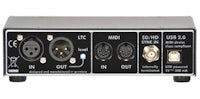 the front of an audio interface with two inputs and two outputs