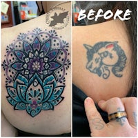 a woman's tattoo before and after