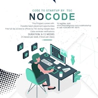 a poster with the words code to startup tc no code