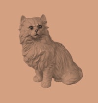 a statue of a cat sitting on a beige background