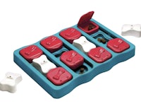 a blue and red toy with four pieces in it