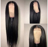 a wig with long black hair on a mannequin