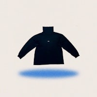 a black turtleneck sweater on a blue background