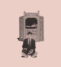 an illustration of a man sitting in front of a box