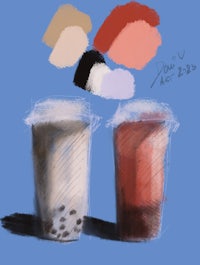 two cups of bubble tea on a blue background