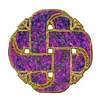 a purple and gold celtic design on a white background