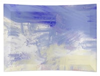 a blue and yellow abstract painting on a rectangular plate
