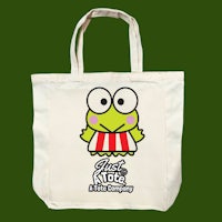 a tote bag with a cartoon frog on it