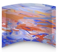 an abstract painting on a blue and orange background