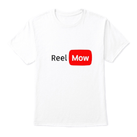 a white t - shirt that says reel mow