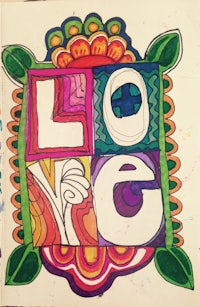 a colorful drawing of the word love
