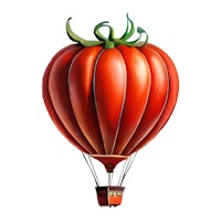 a hot air balloon with a tomato on it