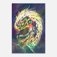 a colorful painting of a dragon on a dark background