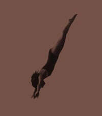 a silhouette of a woman diving into the water