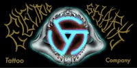 the logo for electric shark tattoo company