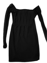 a black off the shoulder dress on a mannequin