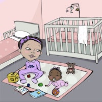 a cartoon of a baby in a crib