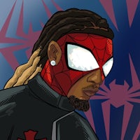 a spider - man with dreadlocks wearing a spider - man mask
